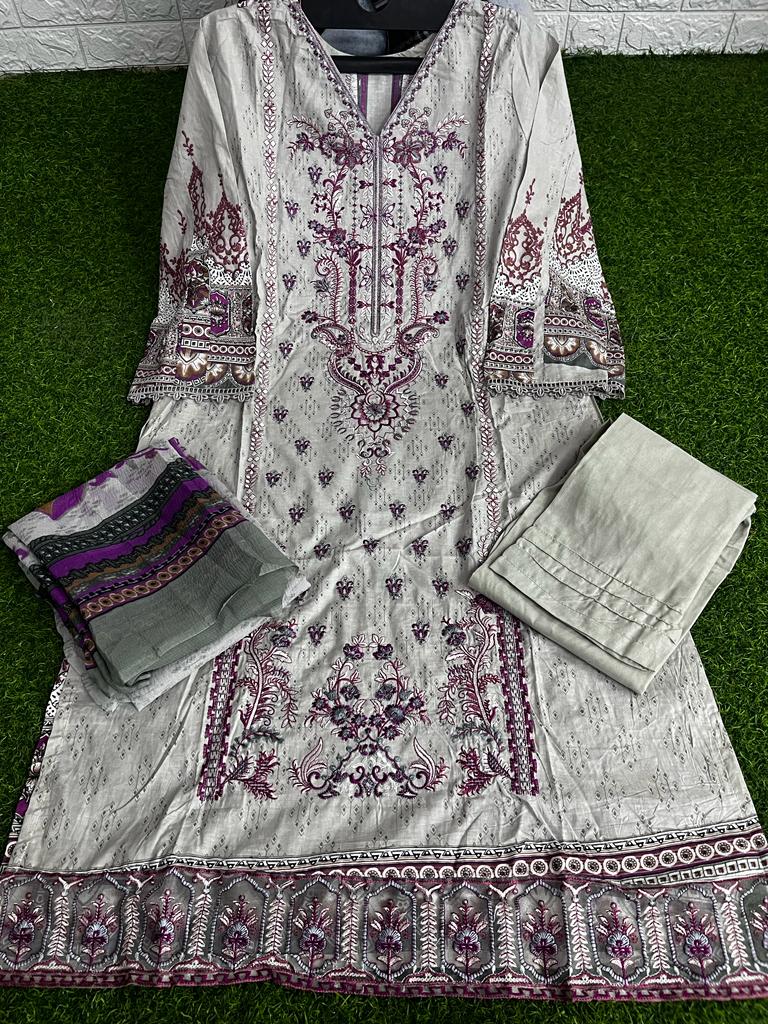 Chevron Embroidery Cotton Pakistani Salwar Suit Catalog